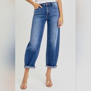 Risen High-Rise Barrel Jeans